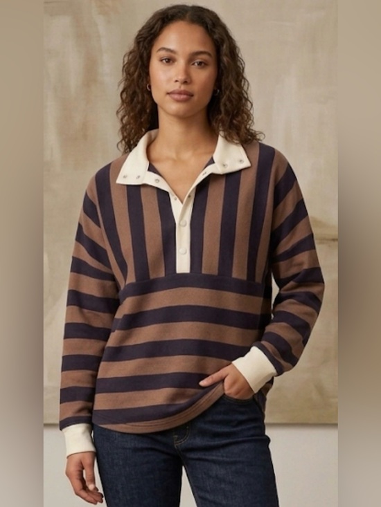 SSYS Tops - SSYS Landon Color Block Stripe Rugby Top in Mocha Navy